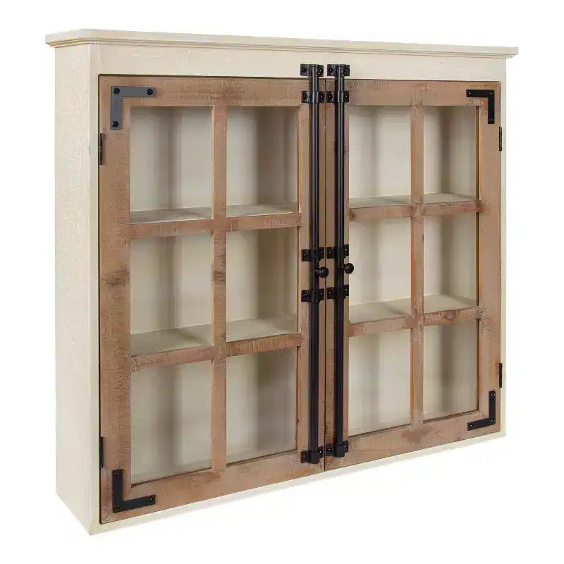 Meuble mural décoratif de style rustique en bois, blanc/brun, 30"x6.5"x28"