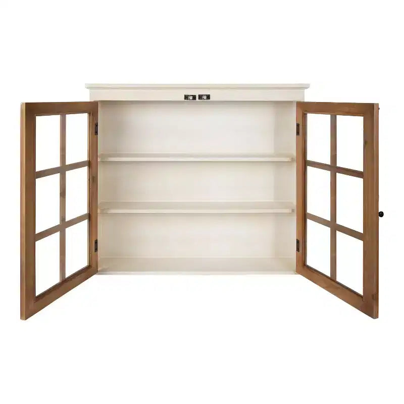 Meuble mural décoratif de style rustique en bois, blanc/brun, 30"x6.5"x28"