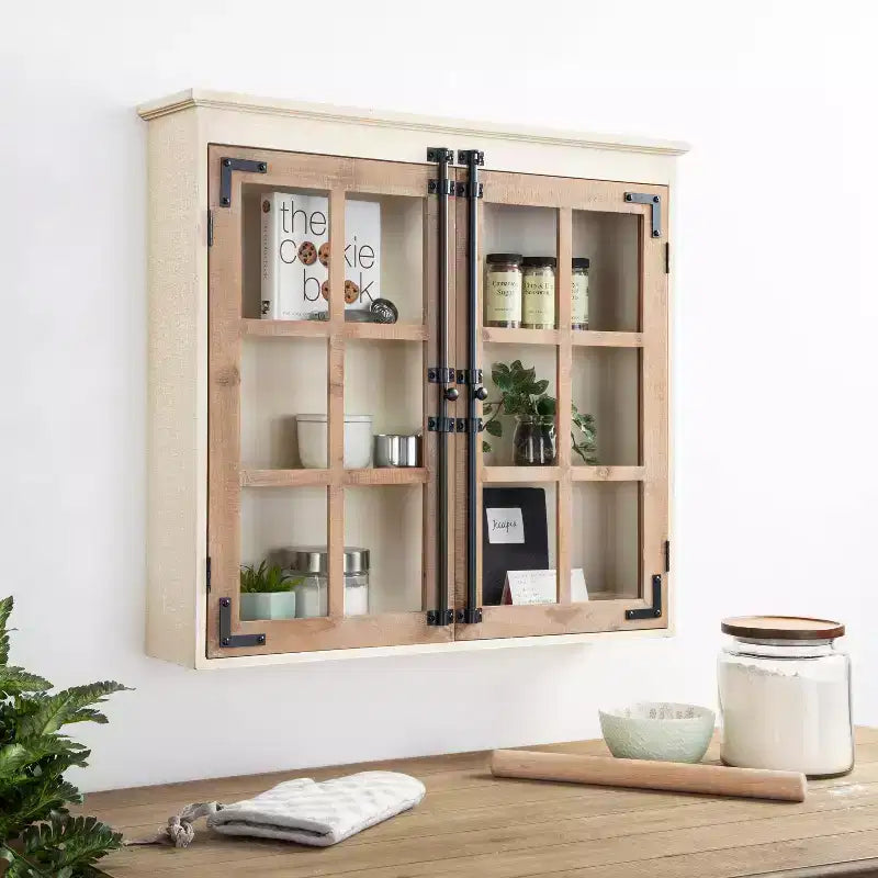Meuble mural décoratif de style rustique en bois, blanc/brun, 30"x6.5"x28"