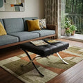 Repose-pieds ottoman capitonné en cuir véritable noir et argent