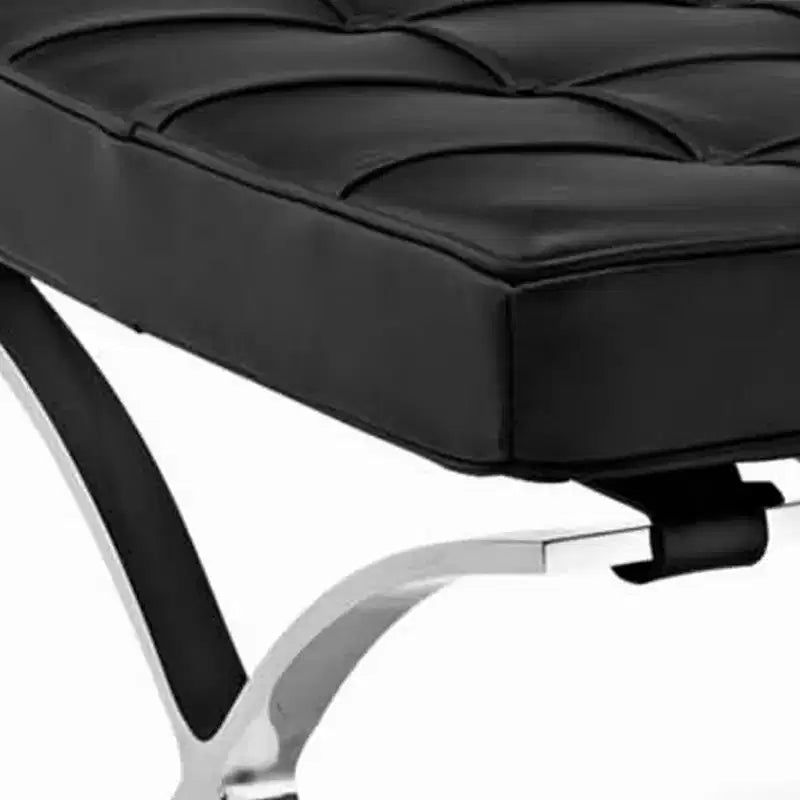 Repose-pieds ottoman capitonné en cuir véritable noir et argent