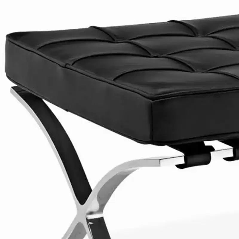 Repose-pieds ottoman capitonné en cuir véritable noir et argent