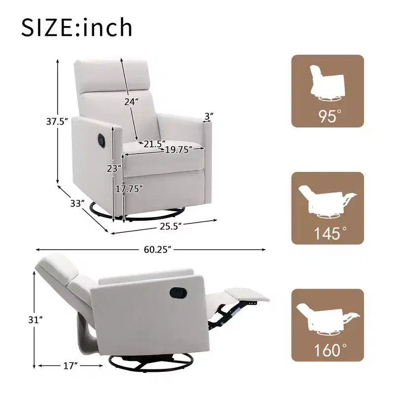 Fauteuil à bascule pivotant et inclinable, fauteuil de salon moderne rembourré, fauteuil de relaxation pour chambre à coucher ou chambre de bébé