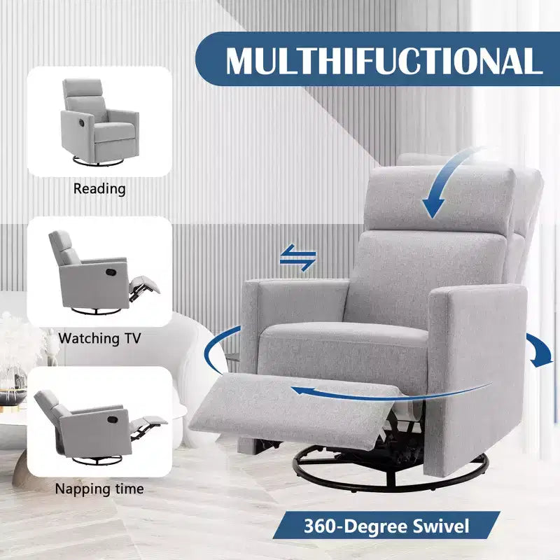 Fauteuil à bascule pivotant et inclinable, fauteuil de salon moderne rembourré, fauteuil de relaxation pour chambre à coucher ou chambre de bébé