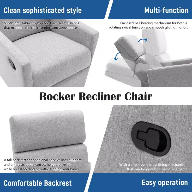 Fauteuil à bascule pivotant et inclinable, fauteuil de salon moderne rembourré, fauteuil de relaxation pour chambre à coucher ou chambre de bébé