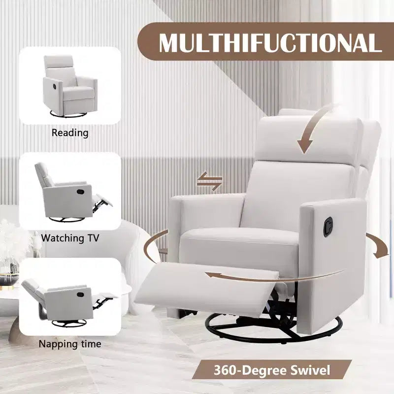 Fauteuil à bascule pivotant et inclinable, fauteuil de salon moderne rembourré, fauteuil de relaxation pour chambre à coucher ou chambre de bébé