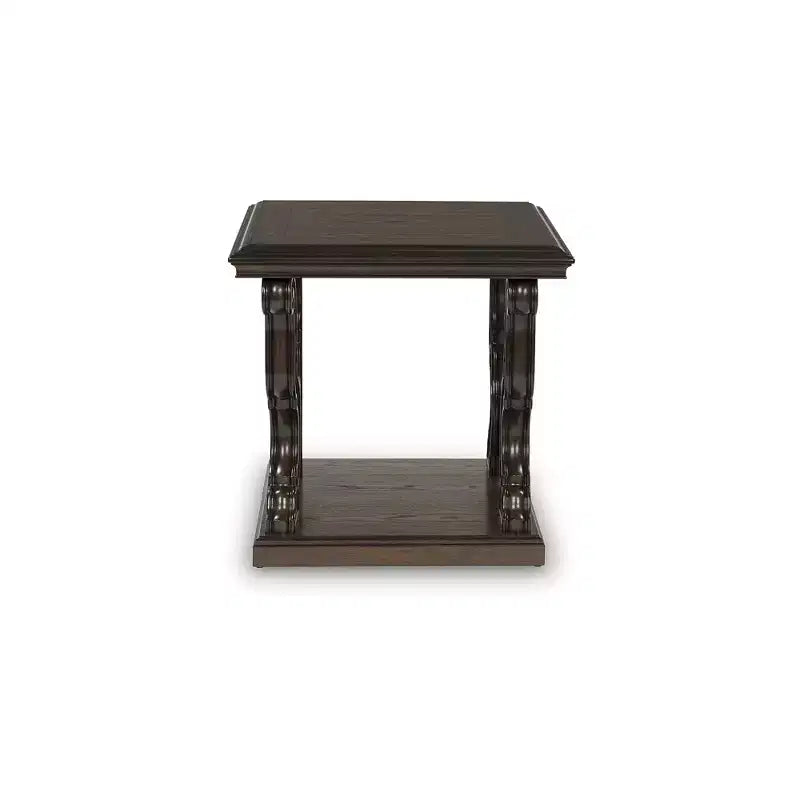Guéridon Signature avec Pieds Volutés Ornés, Style Traditionnel, Hauteur 24 po, Fini Brun Foncé
