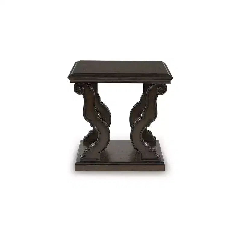 Guéridon Signature avec Pieds Volutés Ornés, Style Traditionnel, Hauteur 24 po, Fini Brun Foncé