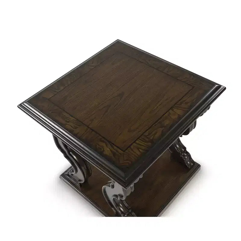 Guéridon Signature avec Pieds Volutés Ornés, Style Traditionnel, Hauteur 24 po, Fini Brun Foncé
