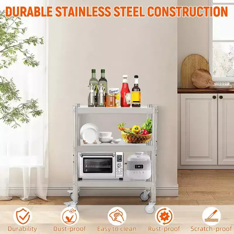 Étagères en acier inoxydable, Étagères de rangement, Étagères réglables, Capacité de charge de 150 kg par niveau, Cuisine et garage et bureau et salle à manger