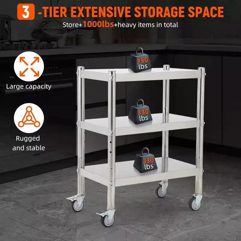 Étagères en acier inoxydable, Étagères de rangement, Étagères réglables, Capacité de charge de 150 kg par niveau, Cuisine et garage et bureau et salle à manger