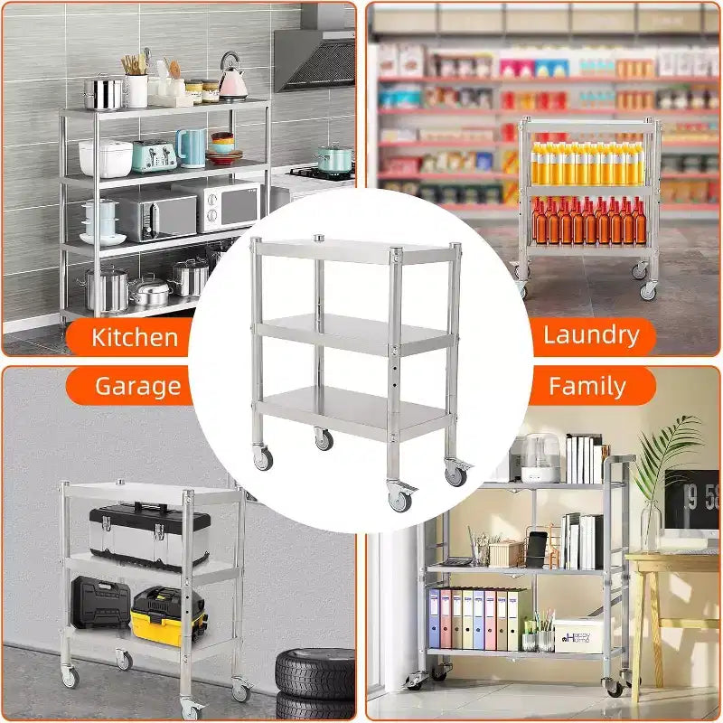 Étagères en acier inoxydable, Étagères de rangement, Étagères réglables, Capacité de charge de 150 kg par niveau, Cuisine et garage et bureau et salle à manger