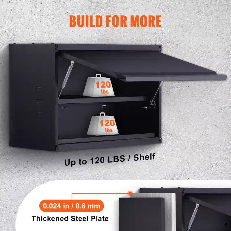 Armoire de rangement métallique, capacité de charge de 54 kg par étagère, armoire de garage murale de 50,8 cm de haut en acier thermolaqué avec étagère réglable
