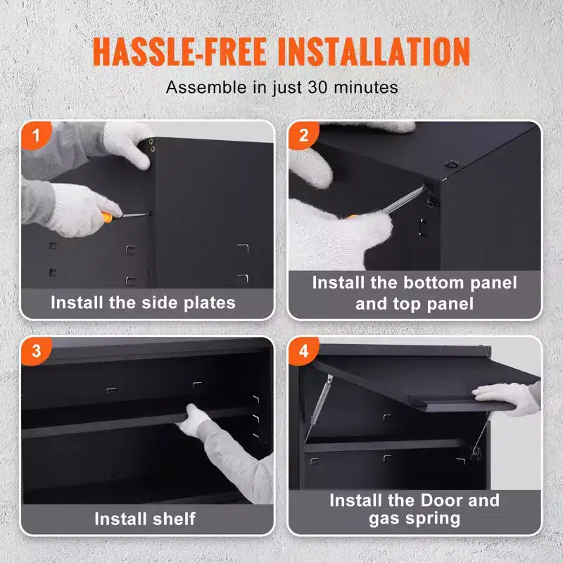 Armoire de rangement métallique, capacité de charge de 54 kg par étagère, armoire de garage murale de 50,8 cm de haut en acier thermolaqué avec étagère réglable