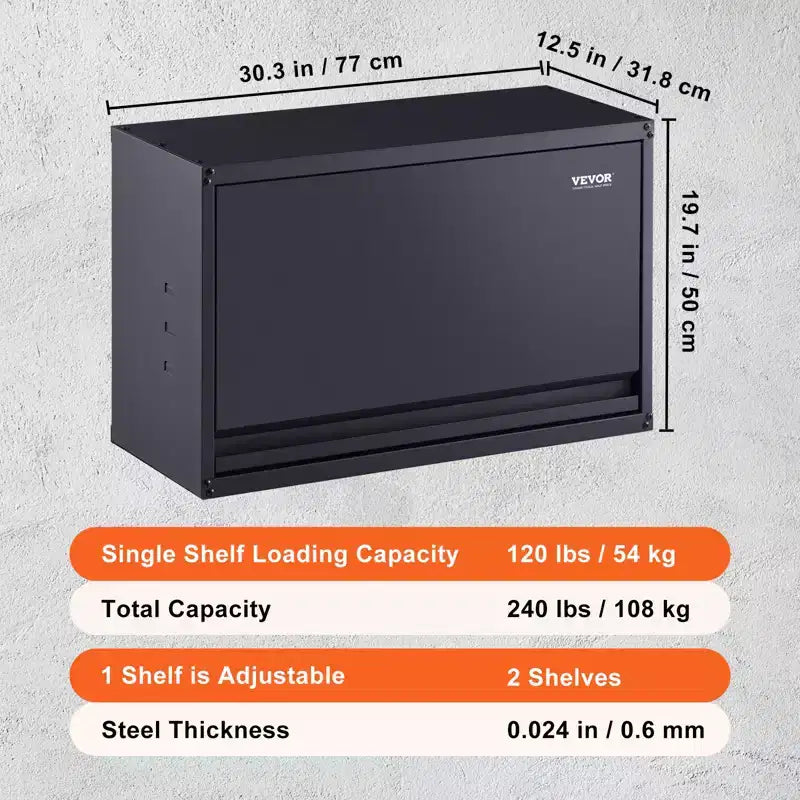 Armoire de rangement métallique, capacité de charge de 54 kg par étagère, armoire de garage murale de 50,8 cm de haut en acier thermolaqué avec étagère réglable