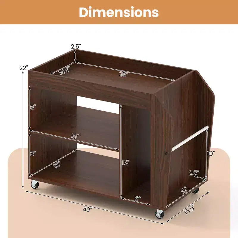 Table d'appoint avec étagère à 3 niveaux et roulettes universelles, table de nuit roulante marron noyer/blanc