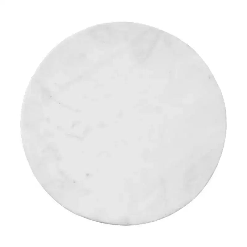 Table d'appoint avec plateau rond en véritable marbre blanc et base en bois de manguier fabriquée à la main