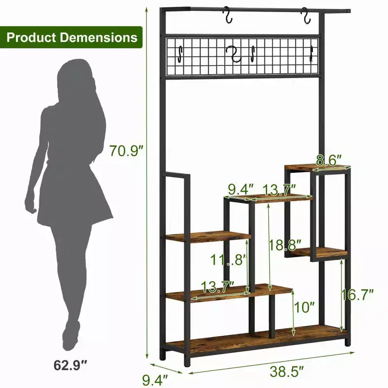 Étagère à plantes d'intérieur à 7 niveaux avec lumières de croissance et crochets de suspension, support à plantes haut en métal pour bonsaïs, fleurs et décoration, organisateur de balcon et de salon
