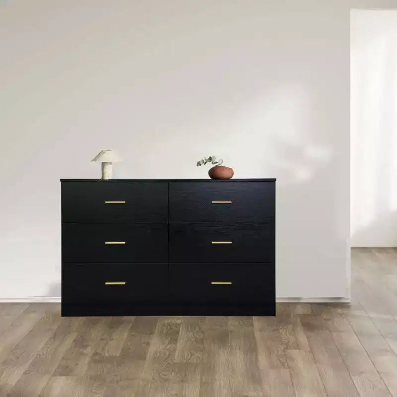 Commode de chambre minimaliste avec 6 tiroirs, poignées dorées, grand espace de rangement pour salon, couloir, chambre d'enfants