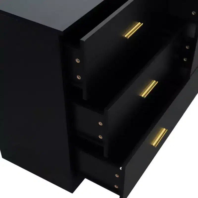 Commode de chambre minimaliste avec 6 tiroirs, poignées dorées, grand espace de rangement pour salon, couloir, chambre d'enfants