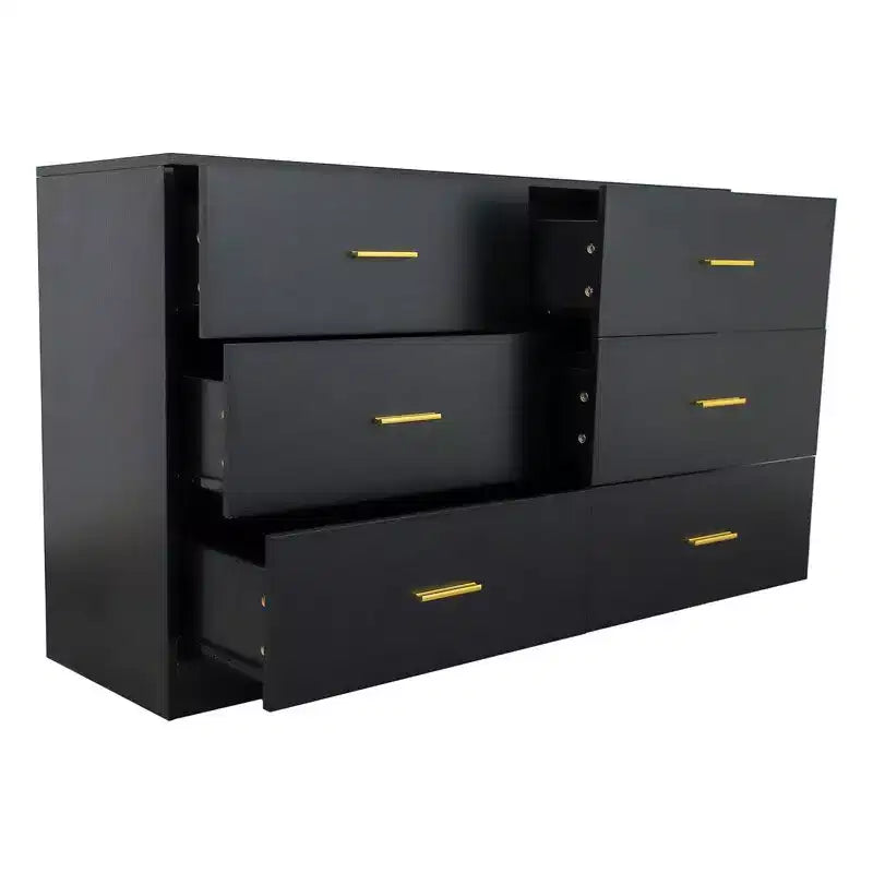 Commode de chambre minimaliste avec 6 tiroirs, poignées dorées, grand espace de rangement pour salon, couloir, chambre d'enfants