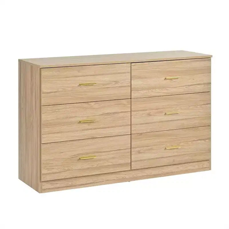 Commode de chambre minimaliste avec 6 tiroirs, poignées dorées, grand espace de rangement pour salon, couloir, chambre d'enfants