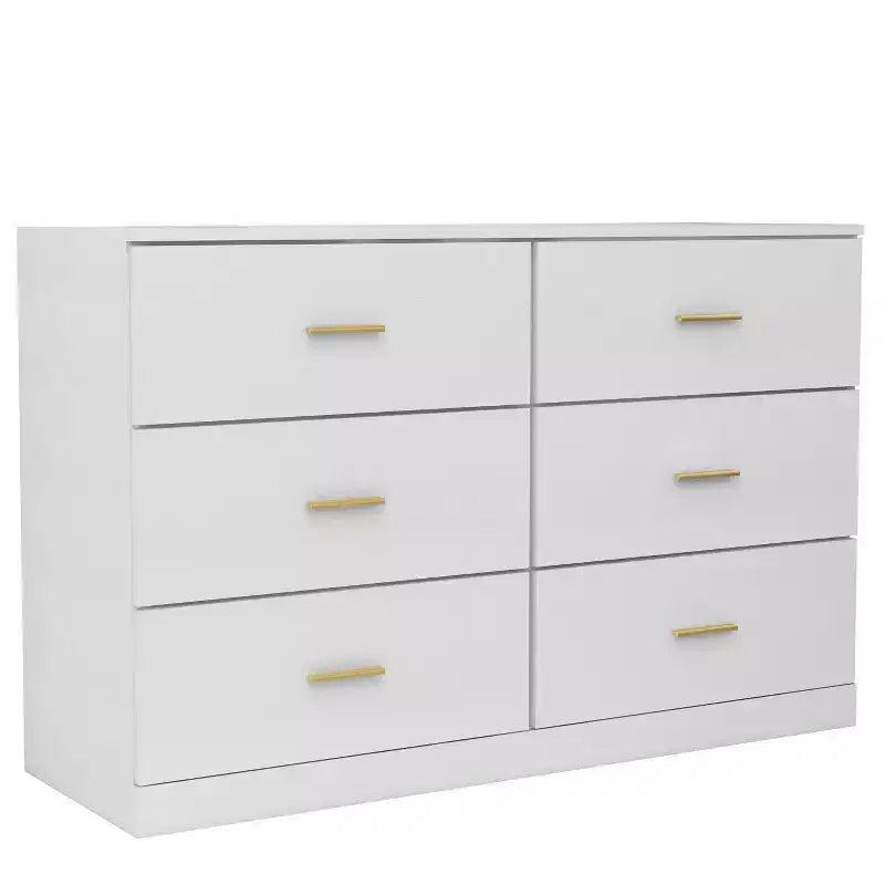 Commode de chambre minimaliste avec 6 tiroirs, poignées dorées, grand espace de rangement pour salon, couloir, chambre d'enfants
