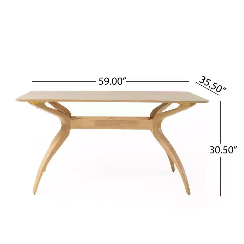 Table à manger rectangulaire moderne du milieu du siècle, pieds en bois d'hévéa, 4 à 6 places