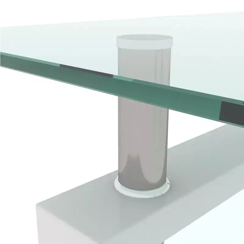 Table basse moderne en verre avec espace de rangement à double couche et pieds en tube métallique pour salon ou bureau