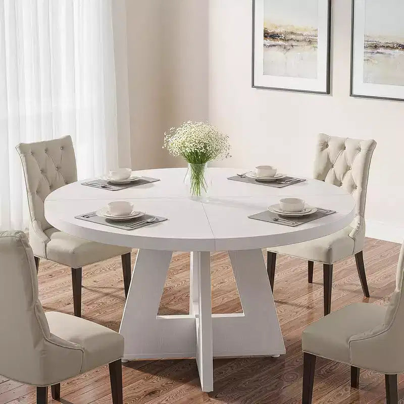 Table à manger de ferme ronde, blanche, pour 4 personnes