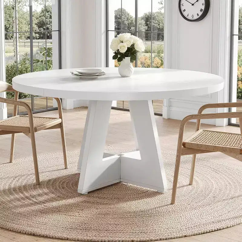 Table à manger de ferme ronde, blanche, pour 4 personnes