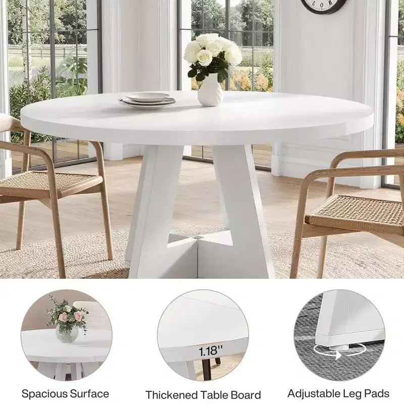 Table à manger de ferme ronde, blanche, pour 4 personnes