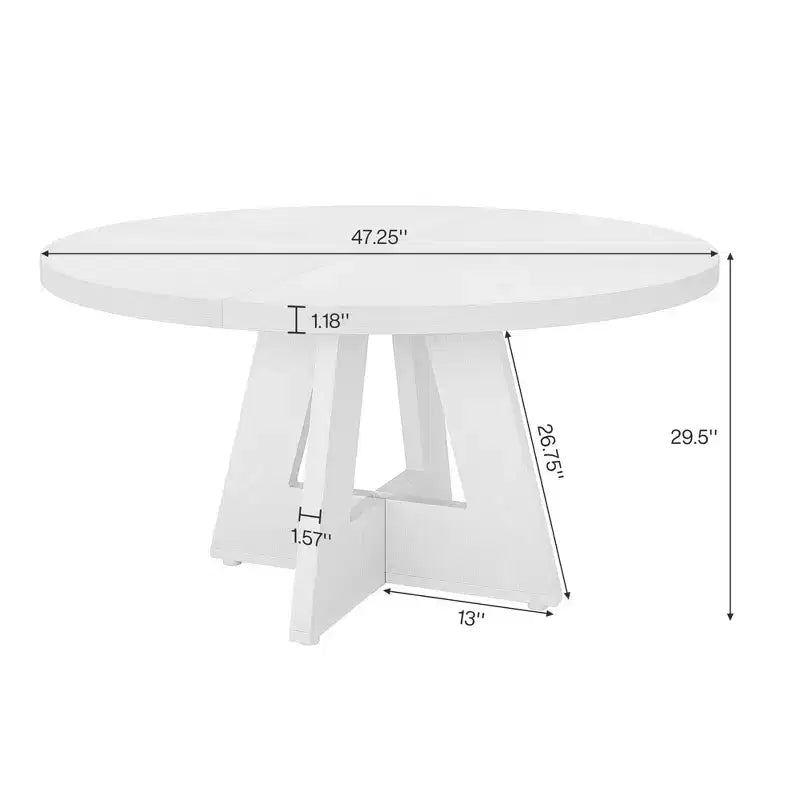Table à manger de ferme ronde, blanche, pour 4 personnes