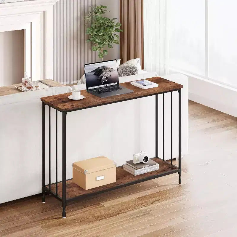 Console étroite industrielle avec étagère de rangement, entrée, salon, bureau