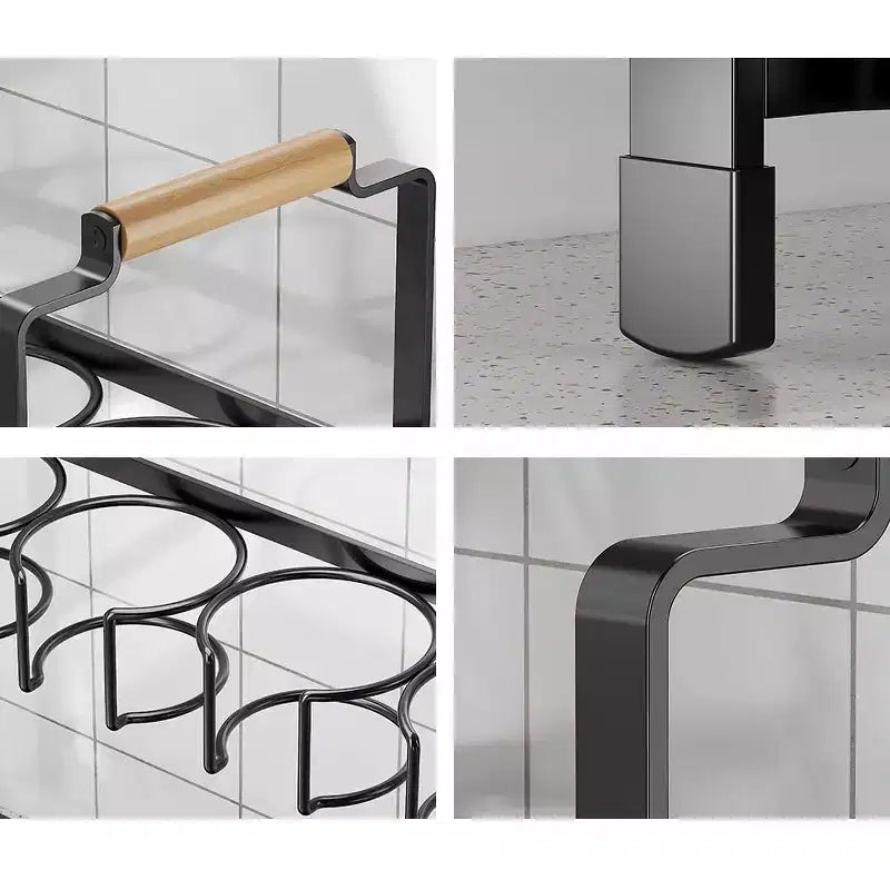 Organisateur et support de bouteilles d'eau, support de rangement double couche pour bouteilles d'eau en acier au carbone, égouttoir à tasses avec plateau pour comptoirs de cuisine et placards.