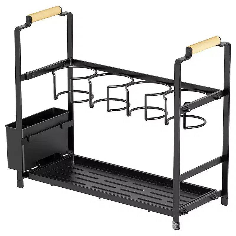 Organisateur et support de bouteilles d'eau, support de rangement double couche pour bouteilles d'eau en acier au carbone, égouttoir à tasses avec plateau pour comptoirs de cuisine et placards.
