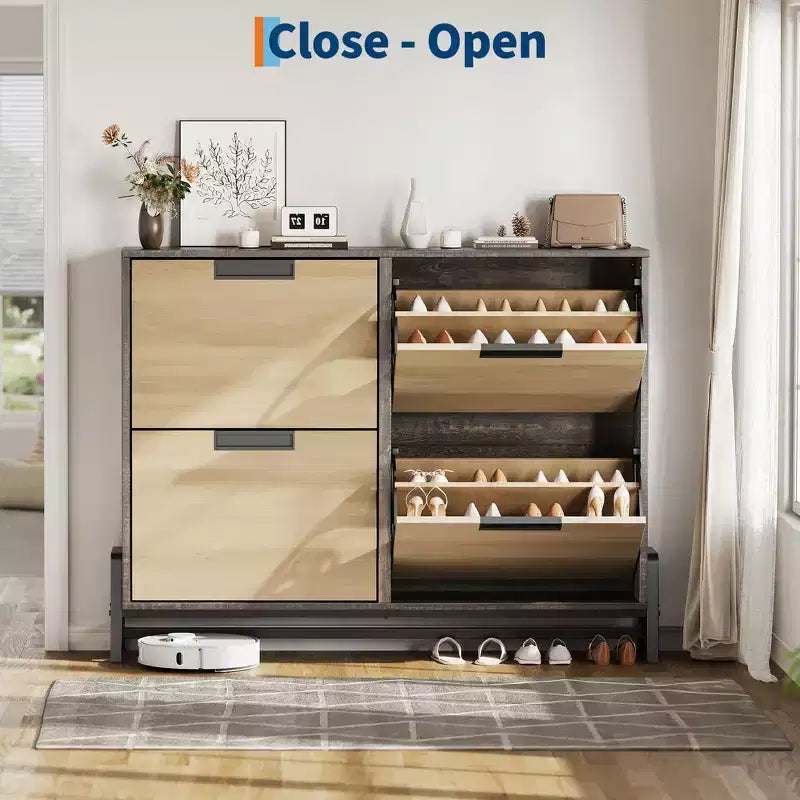 Meuble à chaussures étroit pour entrée avec 4 tiroirs basculants et 3 étagères réglables
