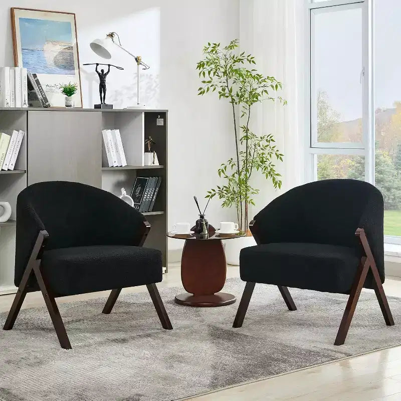 Fauteuil d'appoint Mid-Century, velours Teddy, lin, cuir PU avec cadre en bois 1 pièce