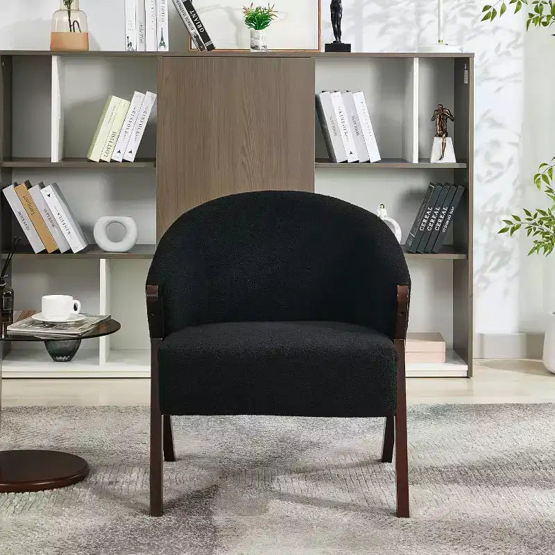 Fauteuil d'appoint Mid-Century, velours Teddy, lin, cuir PU avec cadre en bois 1 pièce