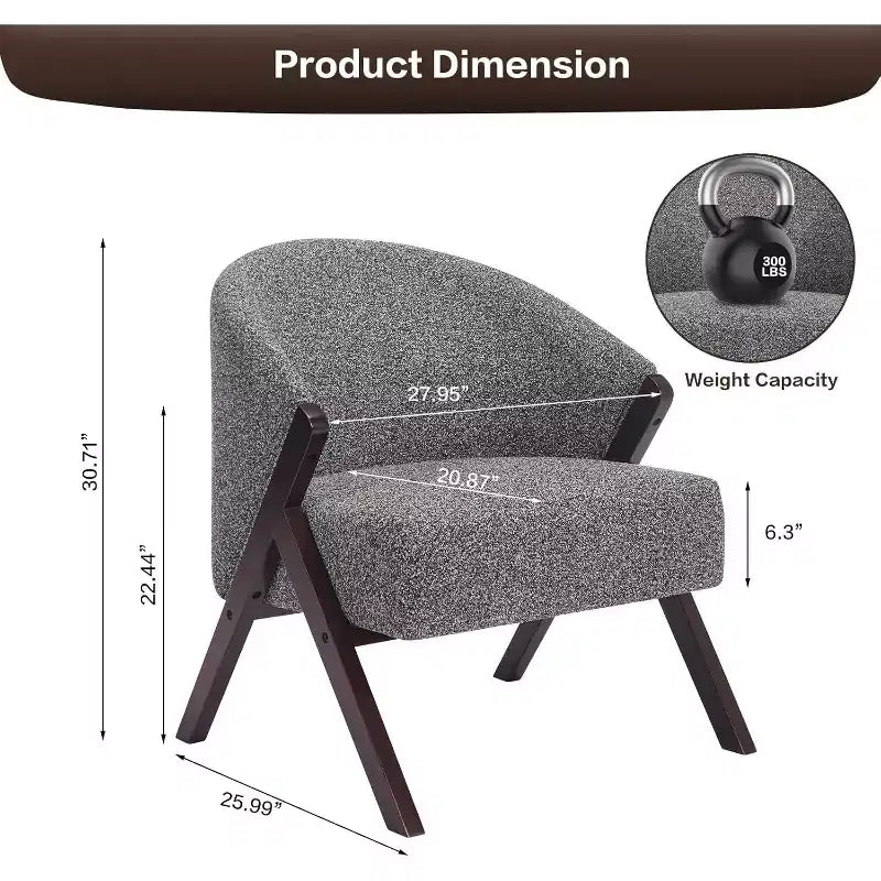 Fauteuil d'appoint Mid-Century, velours Teddy, lin, cuir PU avec cadre en bois 1 pièce