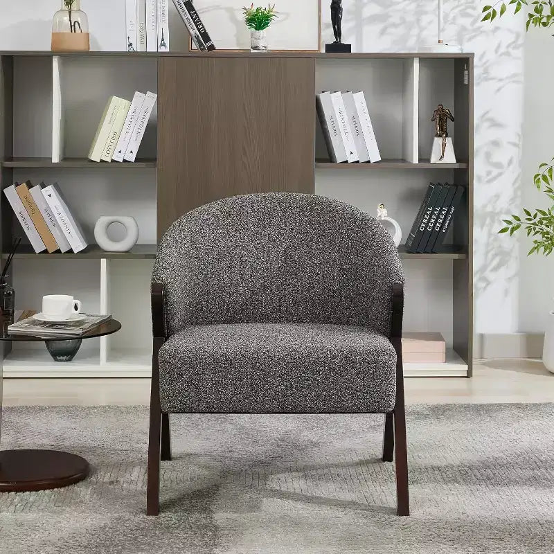 Fauteuil d'appoint Mid-Century, velours Teddy, lin, cuir PU avec cadre en bois 1 pièce