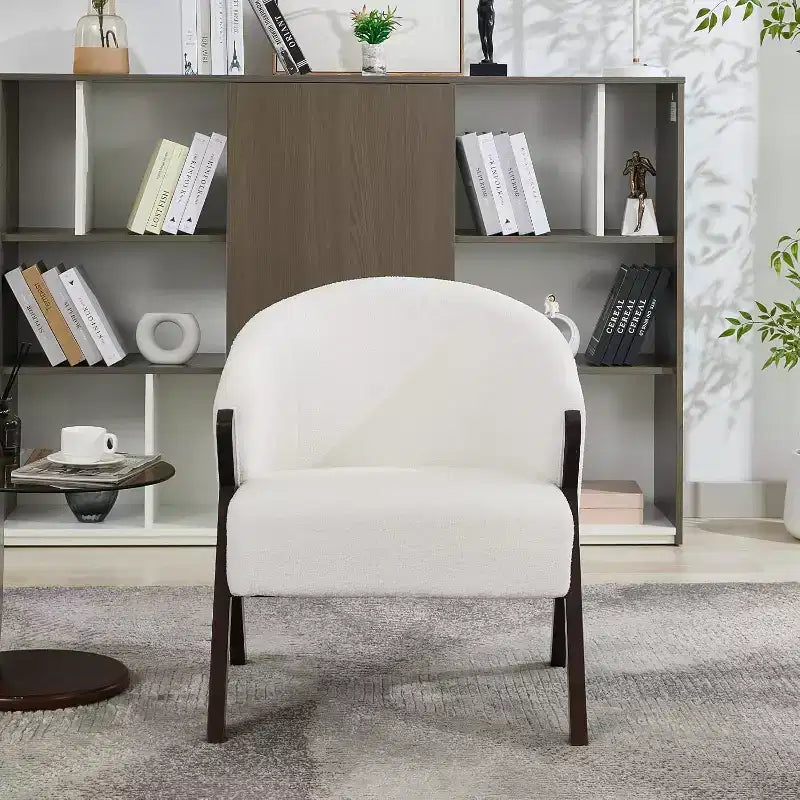 Fauteuil d'appoint Mid-Century, velours Teddy, lin, cuir PU avec cadre en bois 1 pièce