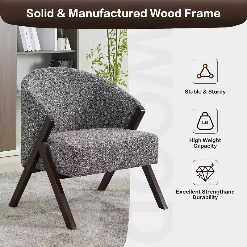 Fauteuil d'appoint Mid-Century, velours Teddy, lin, cuir PU avec cadre en bois 1 pièce