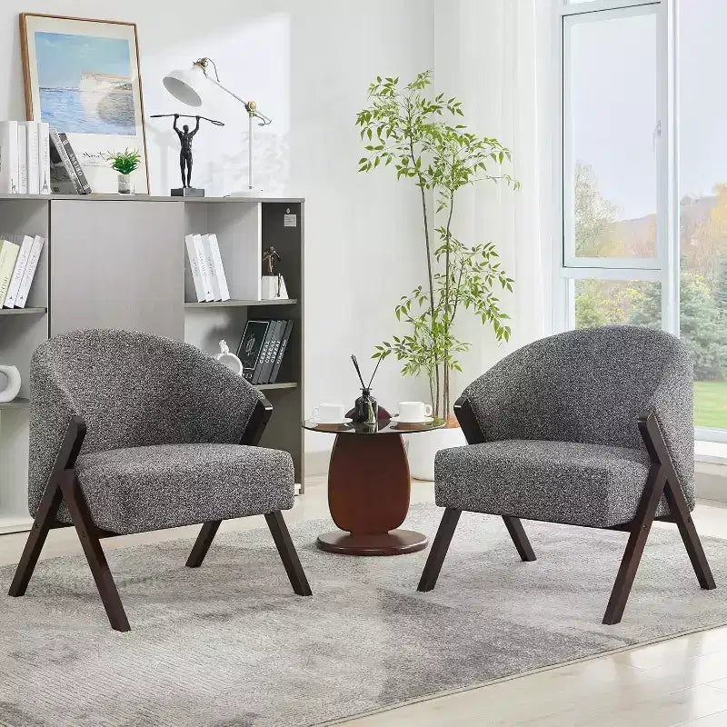 Fauteuil d'appoint Mid-Century, velours Teddy, lin, cuir PU avec cadre en bois 1 pièce