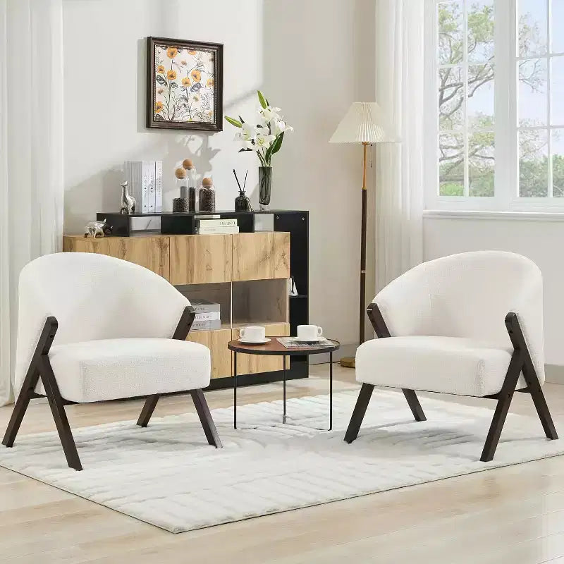 Fauteuil d'appoint Mid-Century, velours Teddy, lin, cuir PU avec cadre en bois 1 pièce