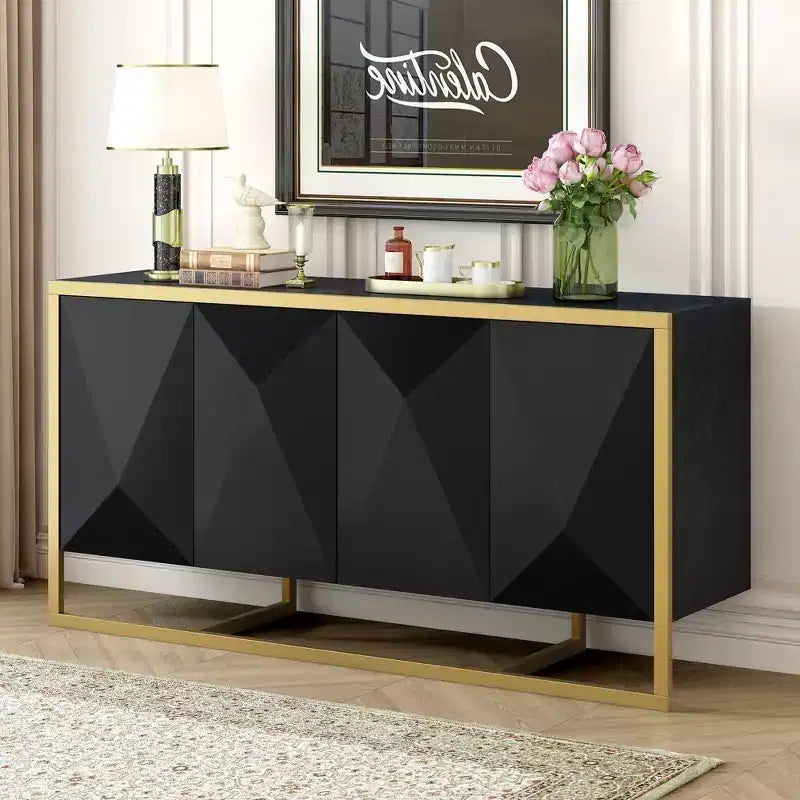 Buffet moderne avec portes à fermeture douce et pieds en métal, console pour cuisine, salon, bureau
