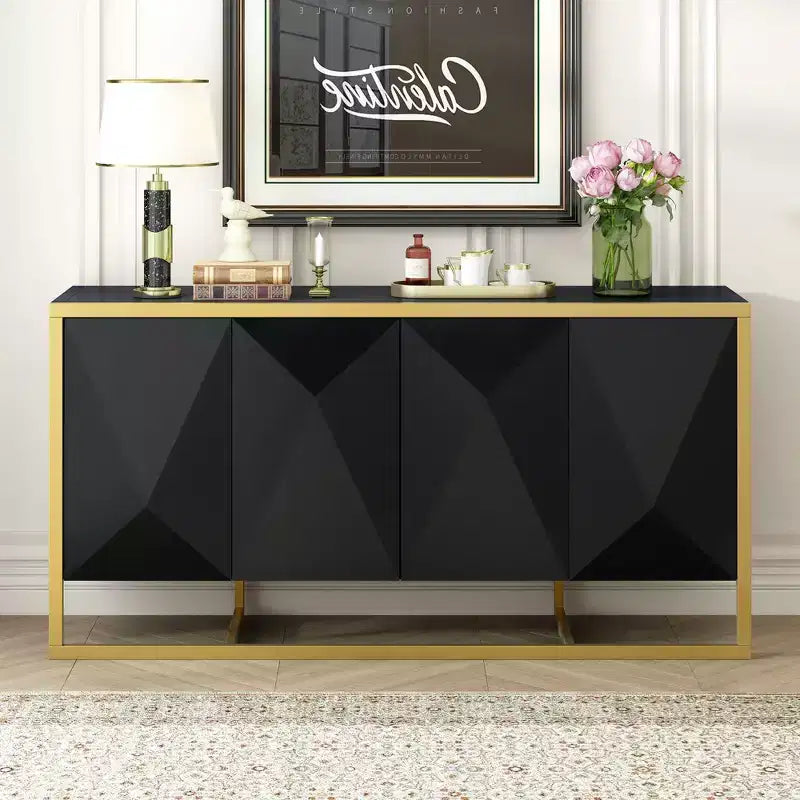 Buffet moderne avec portes à fermeture douce et pieds en métal, console pour cuisine, salon, bureau