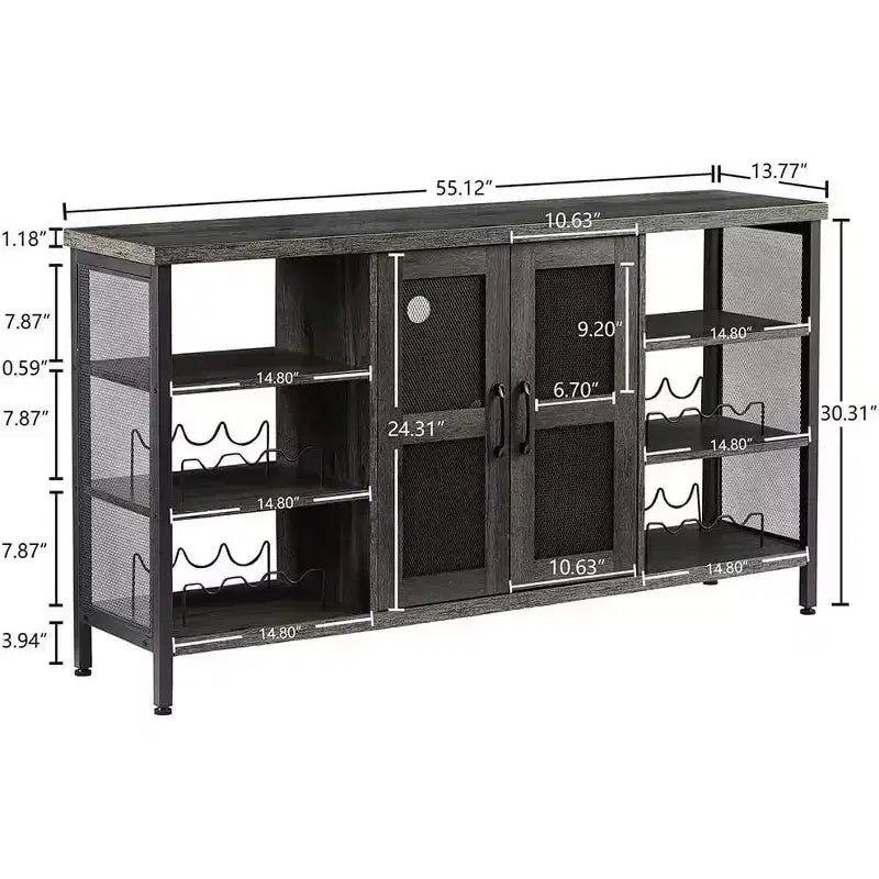 Meuble Bar Industriel avec Range-Verres, Buffet Multifonctionnel pour Alcool et Café