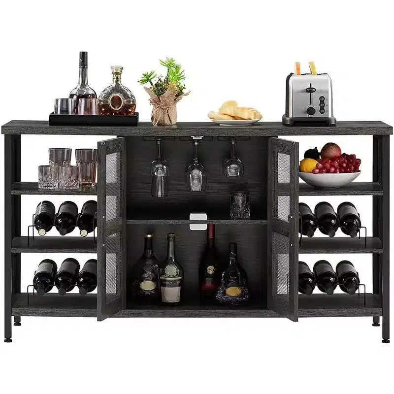 Meuble Bar Industriel avec Range-Verres, Buffet Multifonctionnel pour Alcool et Café