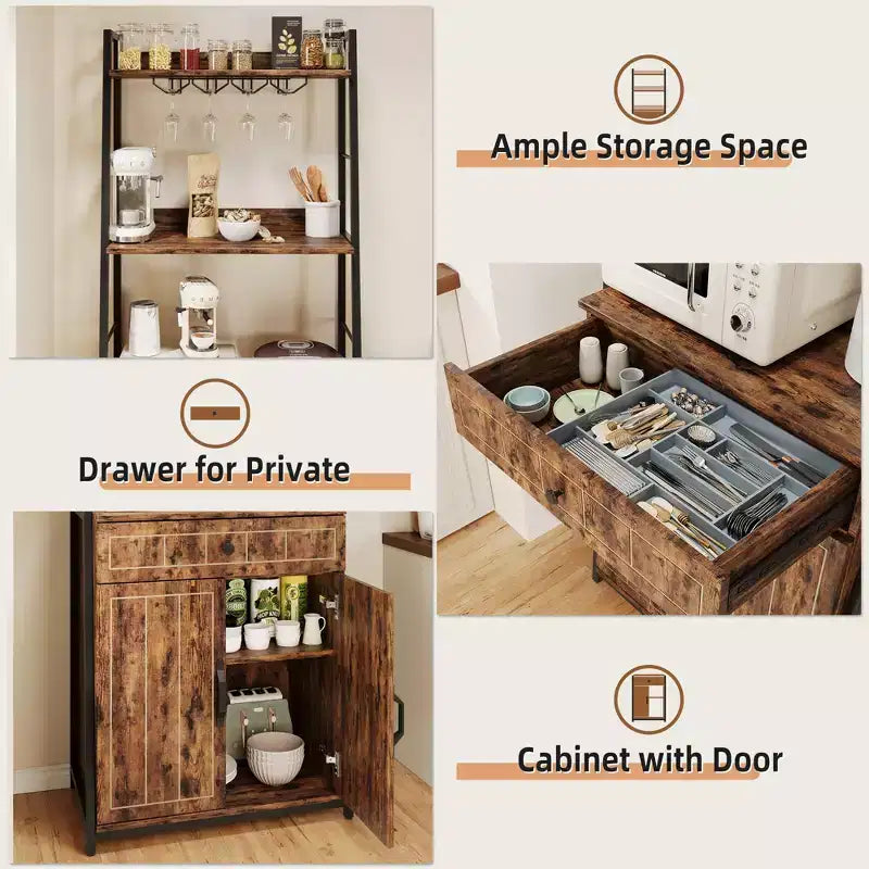 Étagère de Boulanger avec Armoire à Tiroirs Meuble Bar Haut Support de Cuisine Industriel